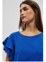 Moodo Modrá blúzka s volánmi na ramenách Moodo