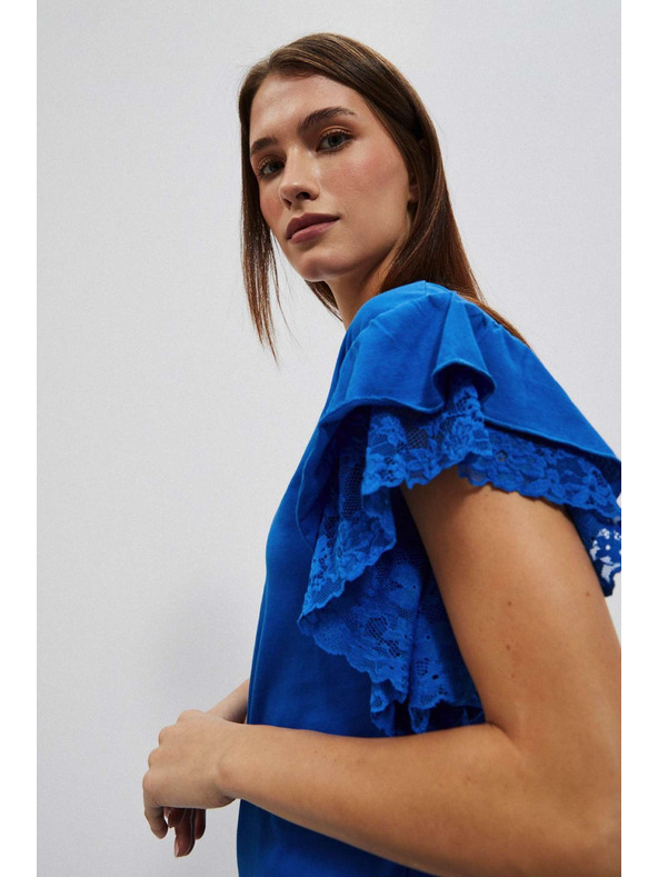 Moodo Modrá blúzka s volánmi na ramenách Moodo
