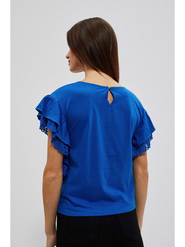 Moodo Modrá blúzka s volánmi na ramenách Moodo