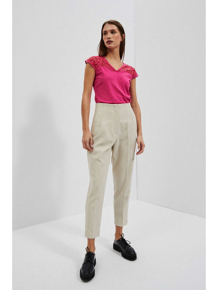 Moodo Ružová blúzka s výstrihom do V a čipkou Moodo