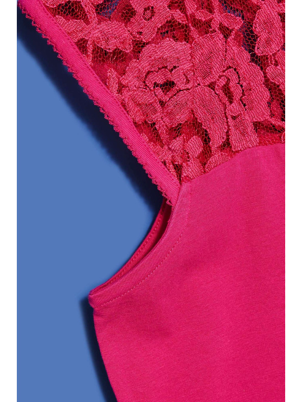 Moodo Ružová blúzka s výstrihom do V a čipkou Moodo