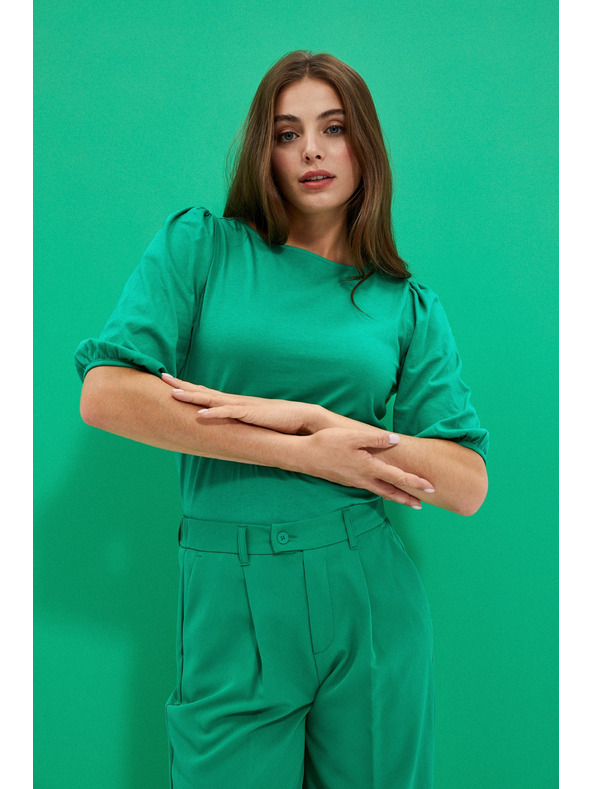 Moodo Hladké tričko s nafúknutými rukávmi zelené Moodo