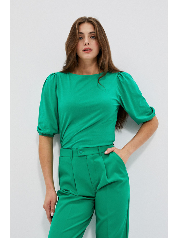 Moodo Hladké tričko s nafúknutými rukávmi zelené Moodo