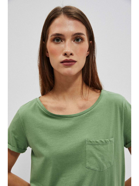 Moodo Bavlnené tričko s okrúhlym výstrihom a vreckom olivové Moodo