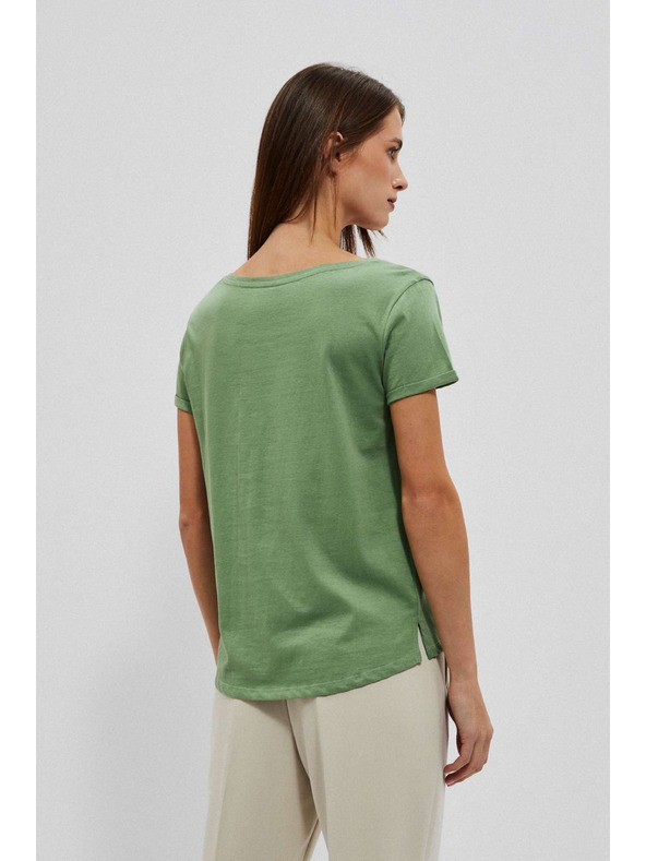 Moodo Bavlnené tričko s okrúhlym výstrihom a vreckom olivové Moodo