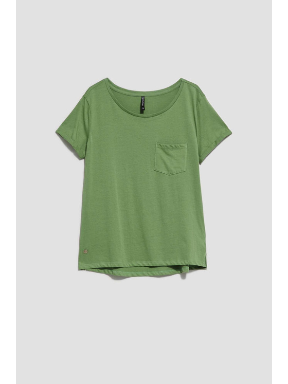 Moodo Bavlnené tričko s okrúhlym výstrihom a vreckom olivové Moodo