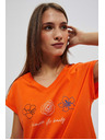 Moodo Tričko s výstrihom do V a potlačou oranžové Moodo