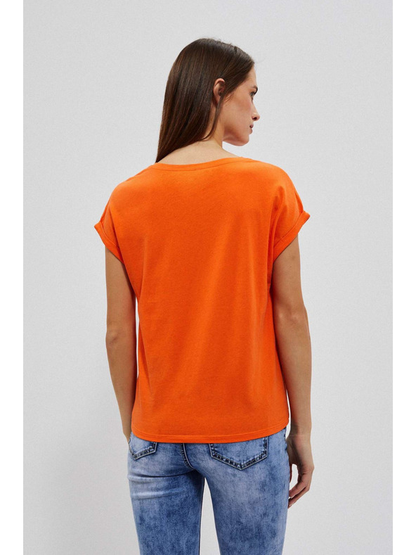 Moodo Tričko s výstrihom do V a potlačou oranžové Moodo