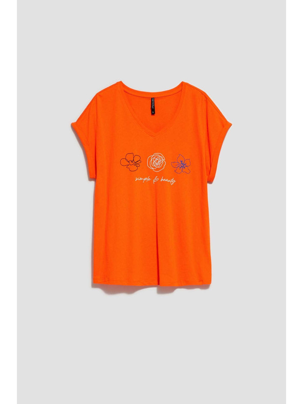 Moodo Tričko s výstrihom do V a potlačou oranžové Moodo