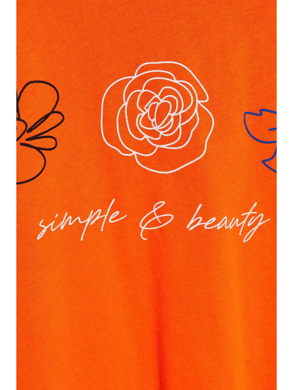 Moodo Tričko s výstrihom do V a potlačou oranžové Moodo