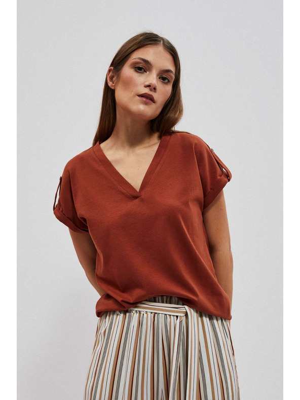 Moodo Blúzka s výstrihom do véčka hnedá Moodo