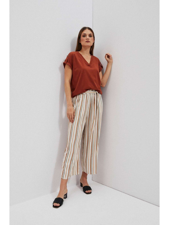 Moodo Blúzka s výstrihom do véčka hnedá Moodo