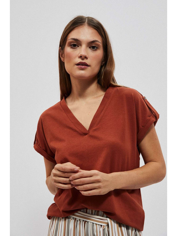 Moodo Blúzka s výstrihom do véčka hnedá Moodo