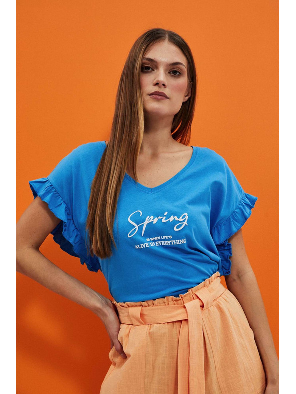 Moodo Blúzka s nápisom a volánikom na rukáve Moodo