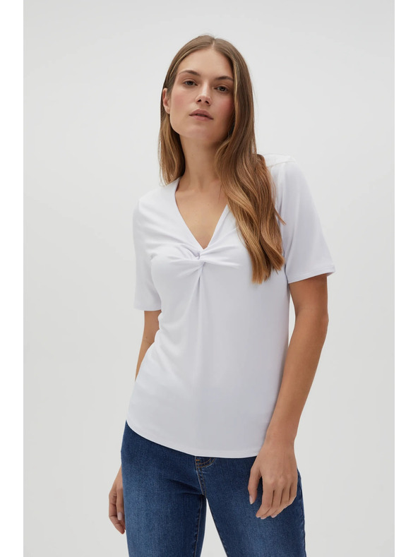 Moodo Biela blúzka s ozdobným výstrihom Moodo