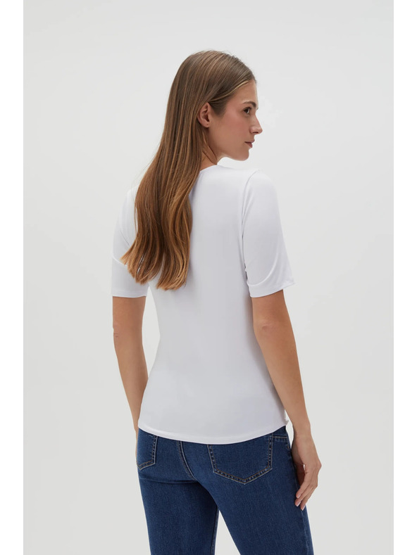 Moodo Biela blúzka s ozdobným výstrihom Moodo