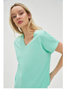 Moodo Bavlnené tričko s výstrihom do véčka mätové Moodo