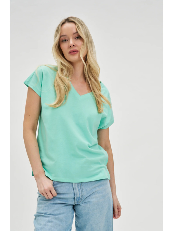 Moodo Bavlnené tričko s výstrihom do véčka mätové Moodo