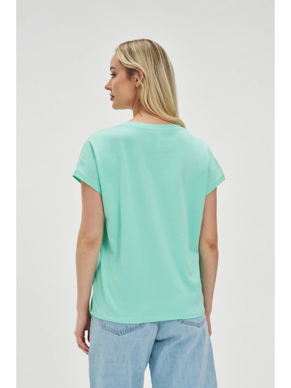 Moodo Bavlnené tričko s výstrihom do véčka mätové Moodo