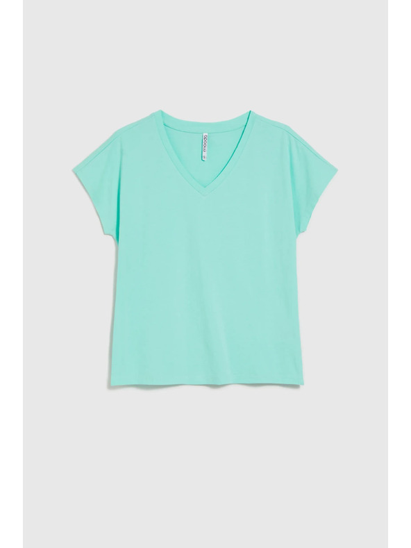 Moodo Bavlnené tričko s výstrihom do véčka mätové Moodo