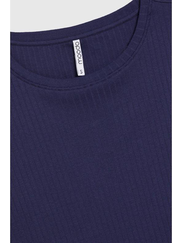 Moodo Tmavo modrá blúzka z rebrovaného materiálu Moodo