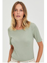 Moodo Olivová blúzka z rebrovaného materiálu Moodo