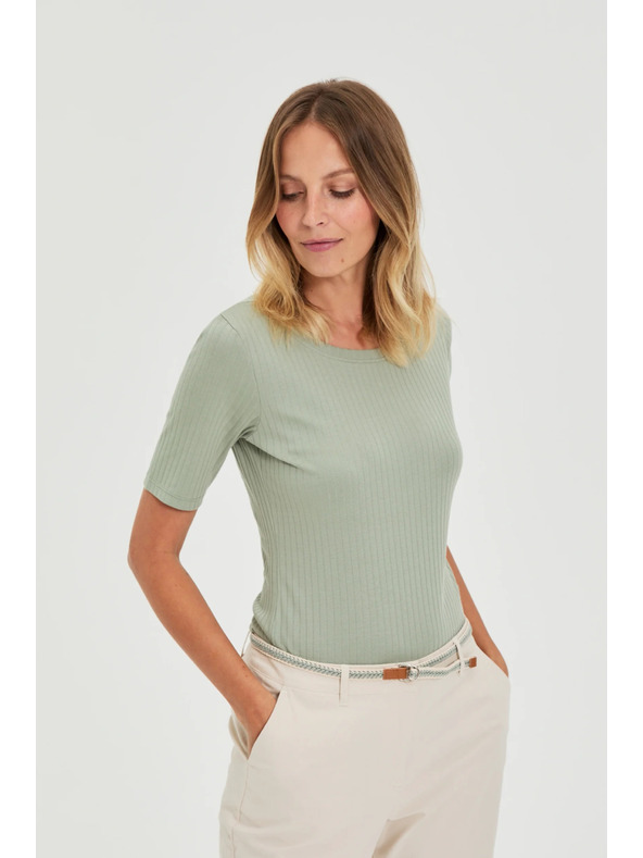 Moodo Olivová blúzka z rebrovaného materiálu Moodo