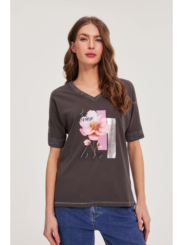 Moodo Blúzka s potlačou hnedá Moodo