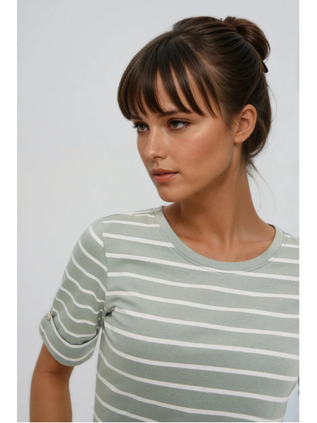 Moodo Bavlnené tričko pruhované olivové Moodo