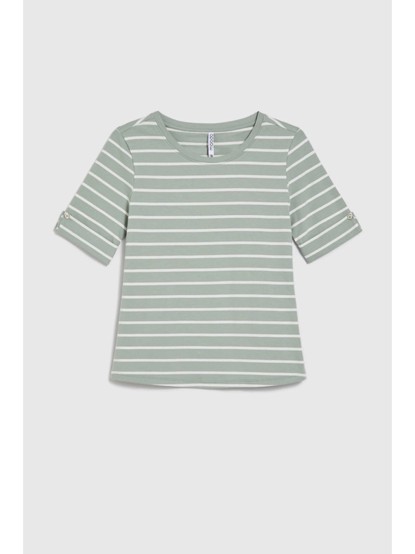 Moodo Bavlnené tričko pruhované olivové Moodo