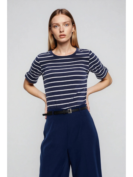 Moodo Bavlnené tričko pruhované tmavo modré Moodo