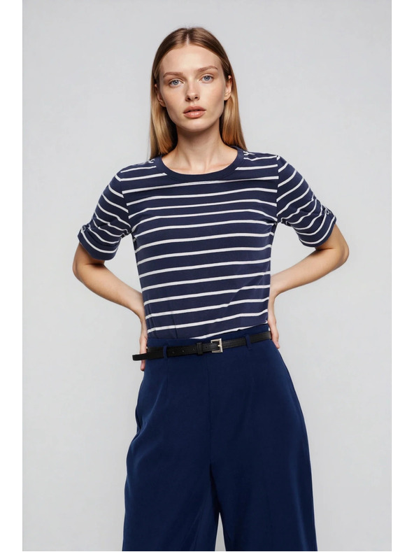 Moodo Bavlnené tričko pruhované tmavo modré Moodo