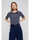 Moodo Bavlnené tričko pruhované tmavo modré Moodo