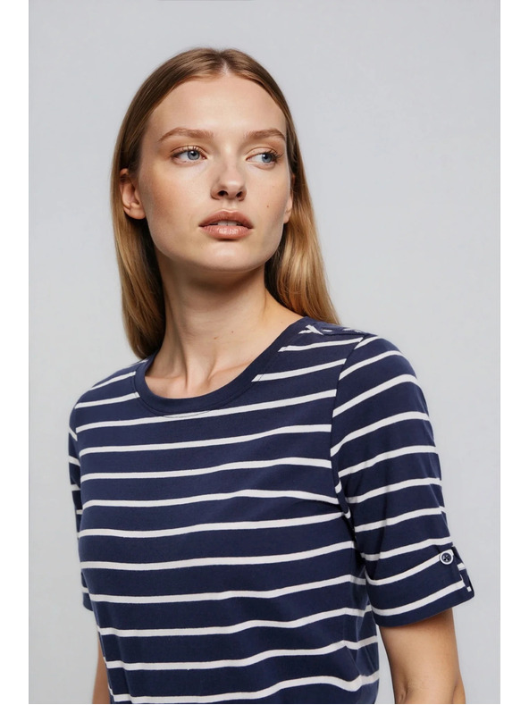 Moodo Bavlnené tričko pruhované tmavo modré Moodo