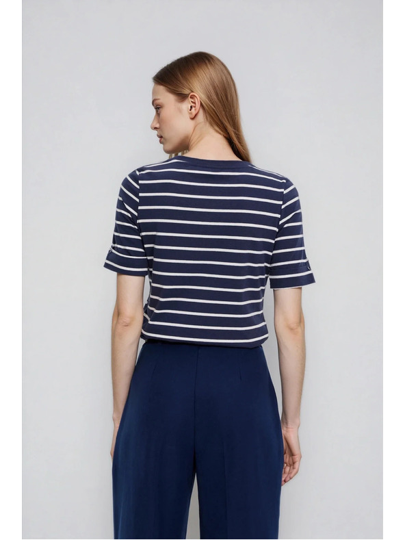 Moodo Bavlnené tričko pruhované tmavo modré Moodo