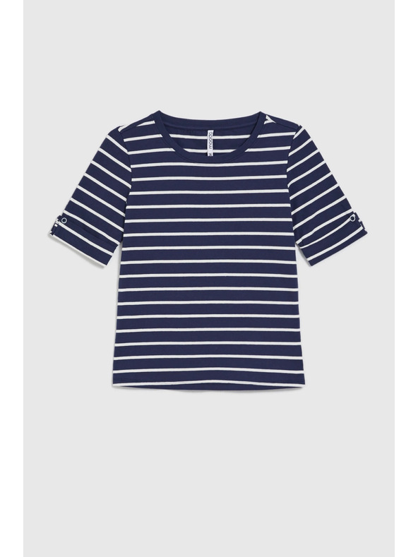 Moodo Bavlnené tričko pruhované tmavo modré Moodo
