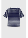 Moodo Bavlnené tričko pruhované tmavo modré Moodo