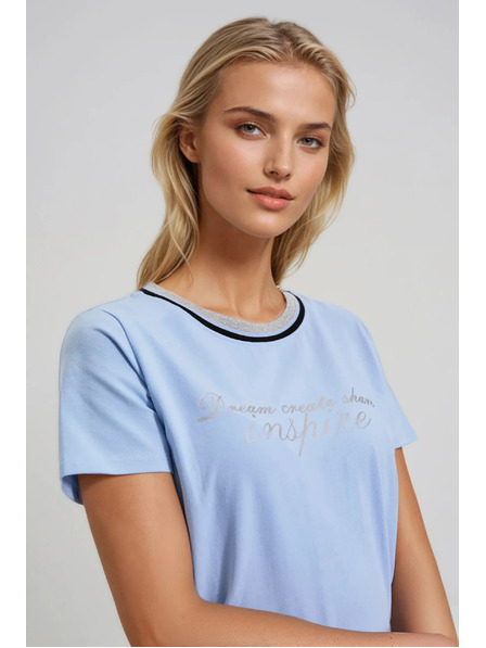 Moodo Blúzka s nápisom svetlomodrá Moodo