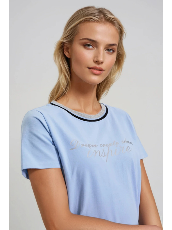 Moodo Blúzka s nápisom svetlomodrá Moodo