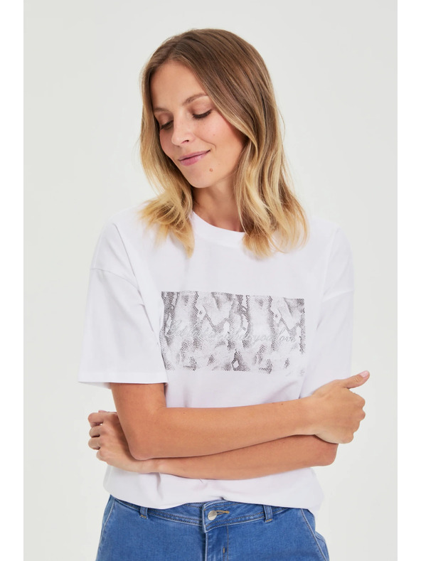 Moodo Bavlnené tričko s potlačou biele Moodo