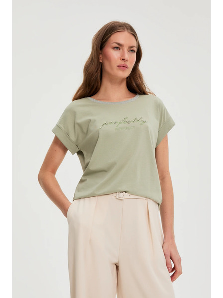 Moodo Olivová blúzka s nápisom Moodo