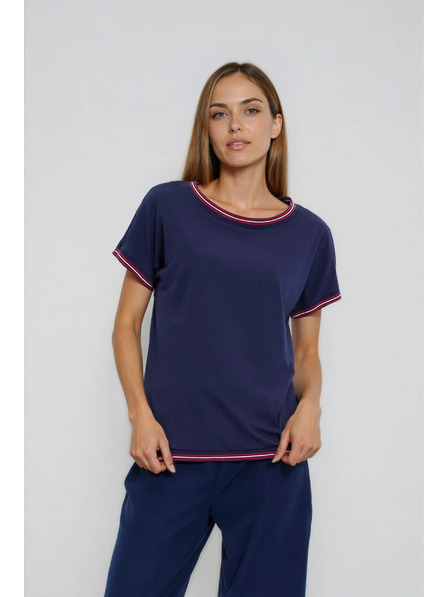 Moodo Tmavo modrá blúzka s ozdobným lemovaním Moodo