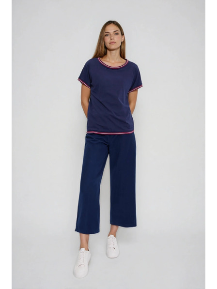 Moodo Tmavo modrá blúzka s ozdobným lemovaním Moodo