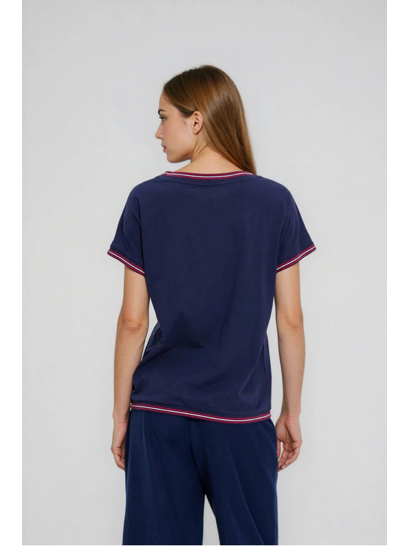 Moodo Tmavo modrá blúzka s ozdobným lemovaním Moodo