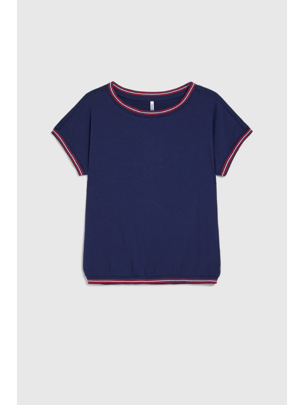 Moodo Tmavo modrá blúzka s ozdobným lemovaním Moodo