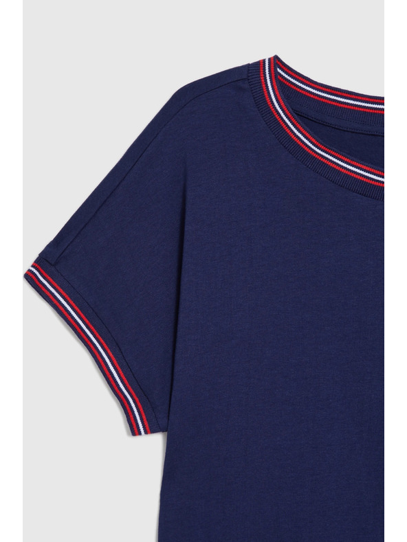 Moodo Tmavo modrá blúzka s ozdobným lemovaním Moodo