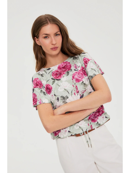 Moodo Olivovozelená kvetovaná blúzka so šnúrkou Moodo