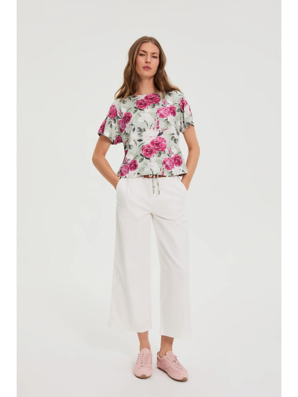 Moodo Olivovozelená kvetovaná blúzka so šnúrkou Moodo