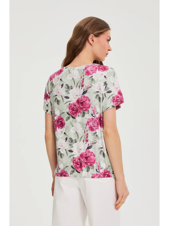 Moodo Olivovozelená kvetovaná blúzka so šnúrkou Moodo