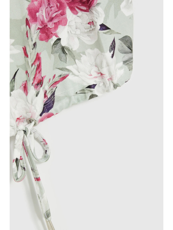 Moodo Olivovozelená kvetovaná blúzka so šnúrkou Moodo